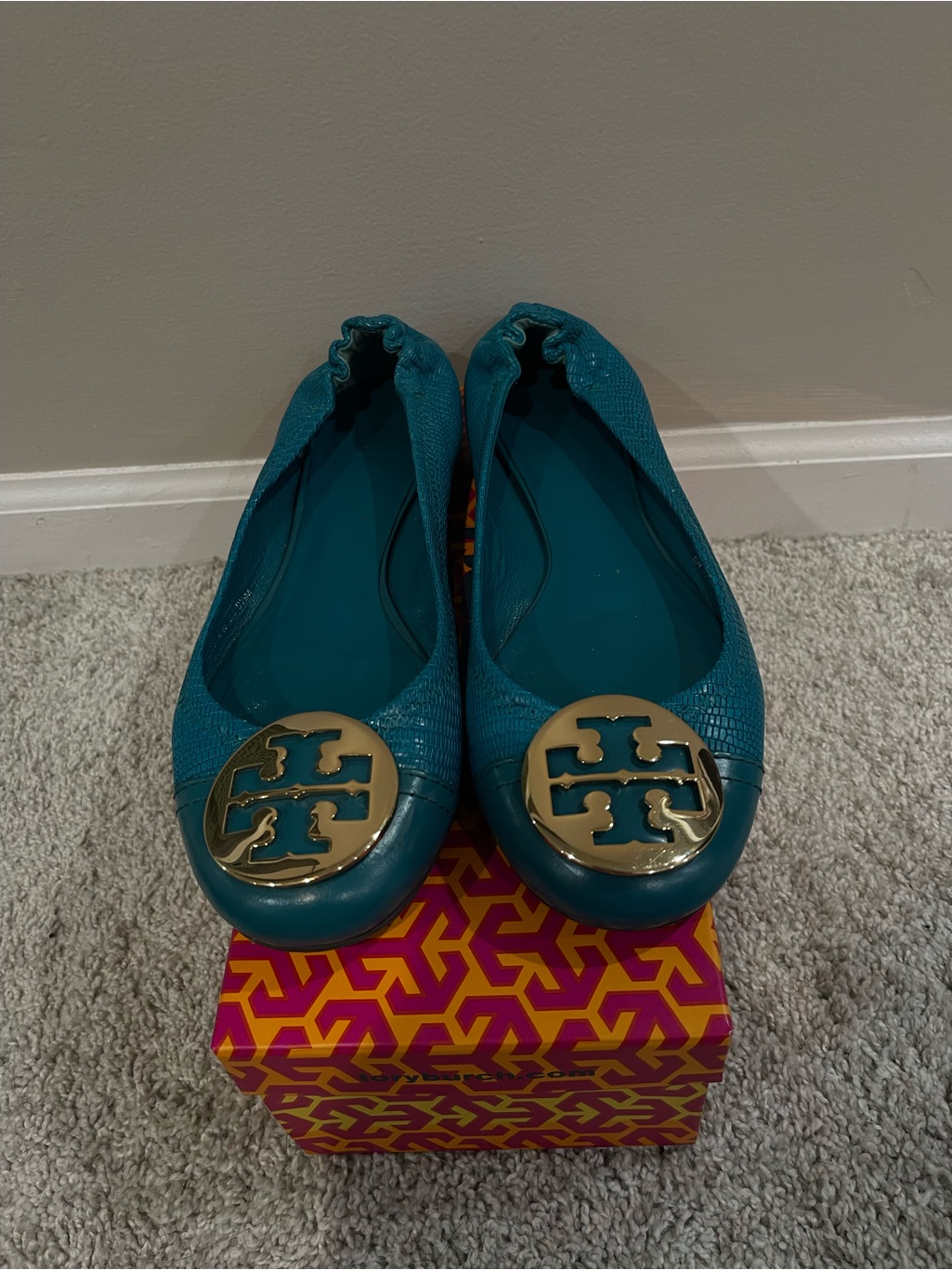 Tory Burch Serena Lizard Print Flats âElectric Eelâ With Gold Hardware Size 9.5